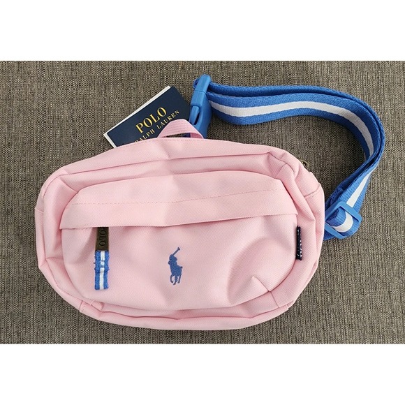 Pologeorgis Handbags - POLO RALPH LAUREN Pink Waist Pack Adjustable Blue White Striped Strap